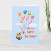 Happy Easter Birthday Bunny en Balloons Feestdagen Kaart (Voorkant)