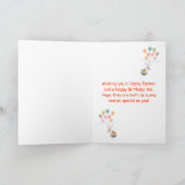 Happy Easter Birthday Bunny en Balloons Feestdagen Kaart (Binnen)