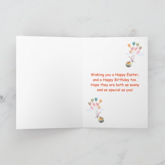 Happy Easter Birthday Bunny en Balloons Feestdagen Kaart (Binnen)