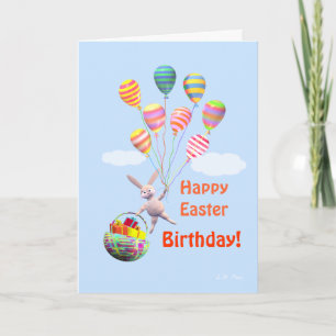 Happy Easter Birthday Bunny en Balloons Feestdagen Kaart
