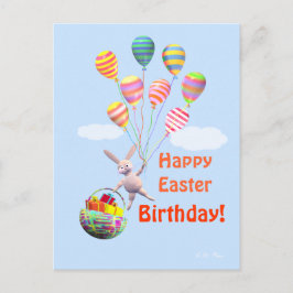 Happy Easter Birthday Bunny en Balloons Feestdagenkaart