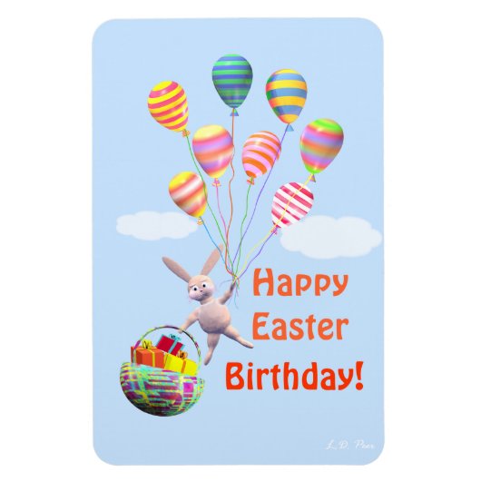 Happy Easter Birthday Bunny en Balloons Magneet (Verticaal)