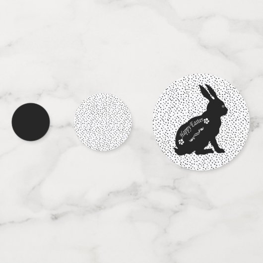 Happy Easter Black Bunny Polka Dots Bloemen Confetti (Voorkanten)
