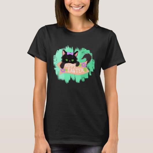 Happy Easter Black Kitty T-shirt (Voorkant)
