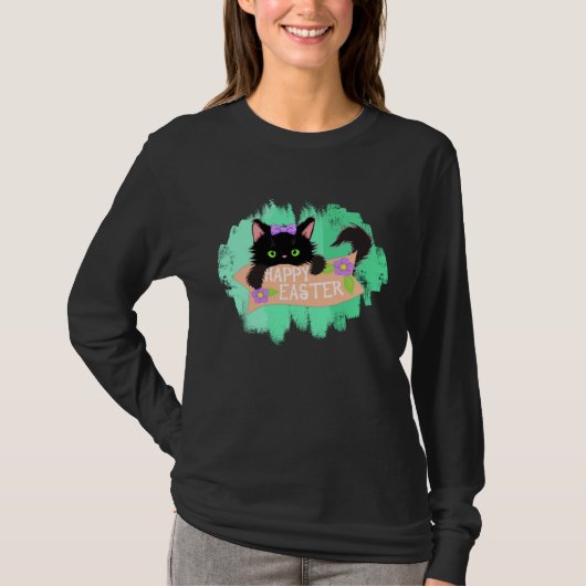 Happy Easter Black Kitty T-shirt (Voorkant)