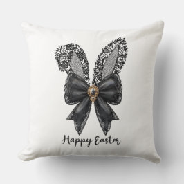 Happy Easter Black Lace Bunny Lace Ears Lace Bow Kussen