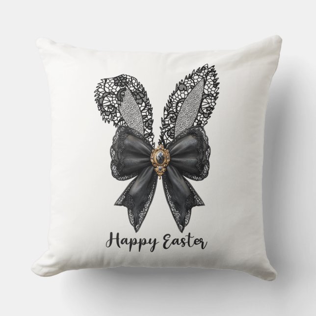 Happy Easter Black Lace Bunny Lace Ears Lace Bow Kussen (Voorkant)