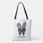 Happy Easter Black Lace Bunny Lace Ears Lace Bow Tote Bag (Achterkant)