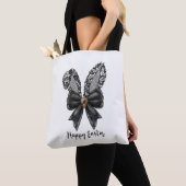 Happy Easter Black Lace Bunny Lace Ears Lace Bow Tote Bag (Dichtbij)