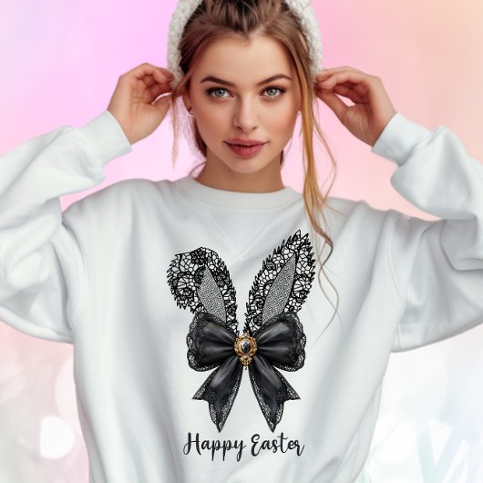 Happy Easter Black Lace Bunny Lace Ears Lace Bow Trui