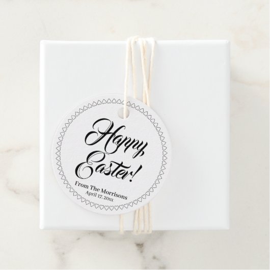 Happy Easter Black white harts aangepaste script c Bedankjes Labels (In situ)