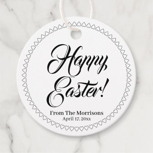 Happy Easter Black white harts aangepaste script c Bedankjes Labels (Voorkant)