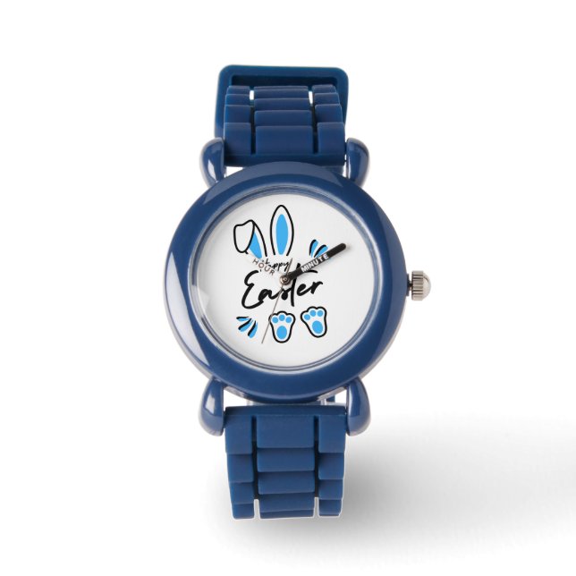 Happy Easter blauw Horloge (Voorkant)