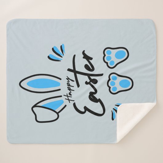 Happy Easter blauw Sherpa Deken (Voorkant (horizontaal))
