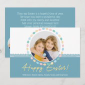 "Happy Easter" blauwe Paaskrans Custom Foto Feestdagenkaart (Voorkant / Achterkant)
