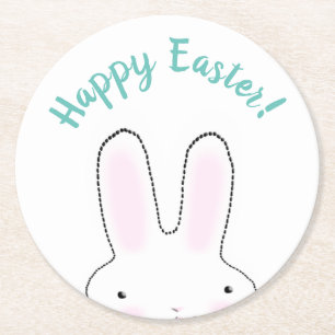 Happy Easter blauwgroen schattig aangepast Bunny-s Ronde Kartonnen Onderzetter