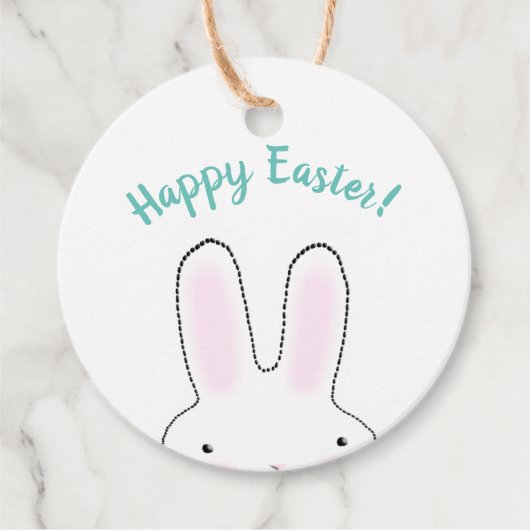 Happy Easter blauwgroen, schattig Easter Bunny aan Bedankjes Labels (Voorkant)