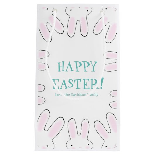 Happy Easter blauwgroen witte schattige bunny bunn Klein Cadeauzakje (Voorkant)