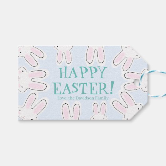 Happy Easter bleek blauw leuk grappig piekerkonijn Cadeaulabel (Voorkant (Horizontaal))