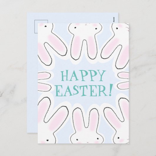 Happy Easter bleek blauw schattige piepende broodj Feestdagenkaart (Voorkant / Achterkant)