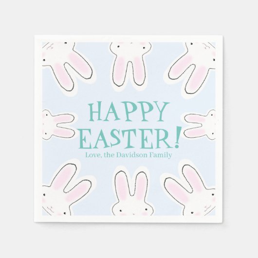 Happy Easter bleek blauw schattige piepkonijntjes  Servet (Voorkant)