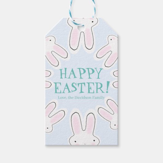 Happy Easter bleek blauwe schattige bundeltjes aan Cadeaulabel (Voorkant)