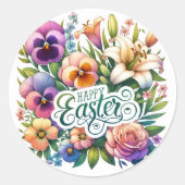 Happy Easter Bloemen Groet Springtime Fun Ronde Sticker (Voorkant)