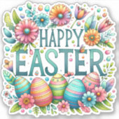 Happy Easter Bloemen Groet Springtime Fun Sticker (Voorkant)