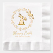 Happy Easter Bloemenkrans Bunny Vlinders Naam Folie Servetten (Voorkant)