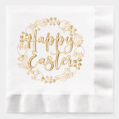 Happy Easter Bloemenkrans Elegant Script Folie Servetten (Voorkant)
