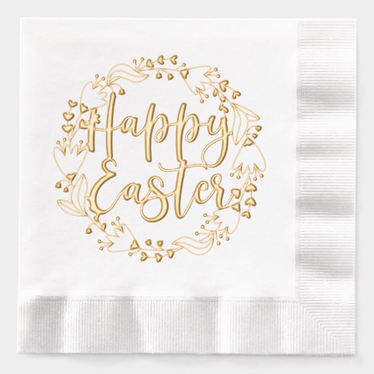 Happy Easter Bloemenkrans Elegant Script Folie Servetten (Voorkant)