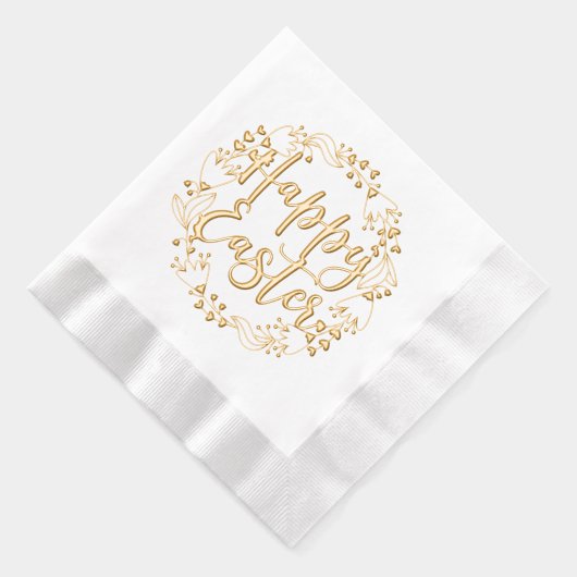Happy Easter Bloemenkrans Elegant Script Folie Servetten (Rechts)
