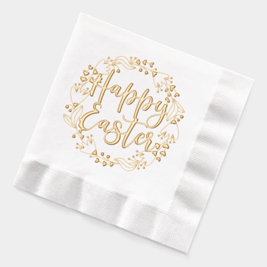 Happy Easter Bloemenkrans Elegant Script Folie Servetten (Links)
