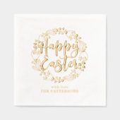 Happy Easter Bloemenkrans gepersonaliseerde naam Folie Servetten (Voorkant)