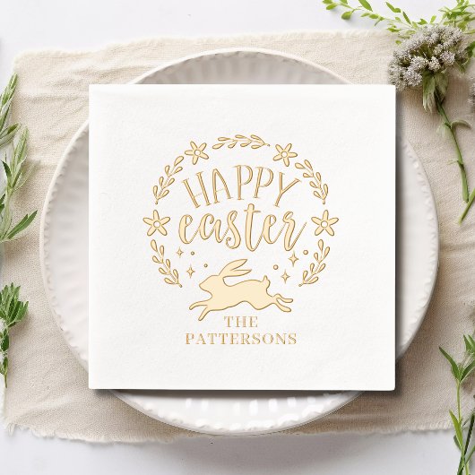 Happy Easter Bloemenkrans gepersonaliseerde naam Folie Servetten