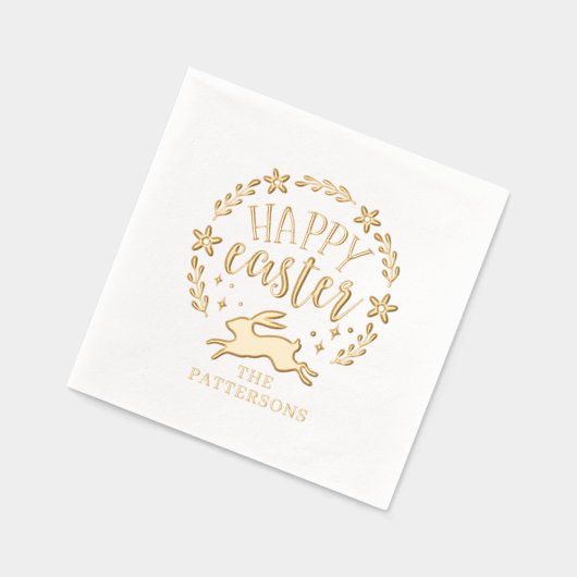 Happy Easter Bloemenkrans gepersonaliseerde naam Folie Servetten (Links)