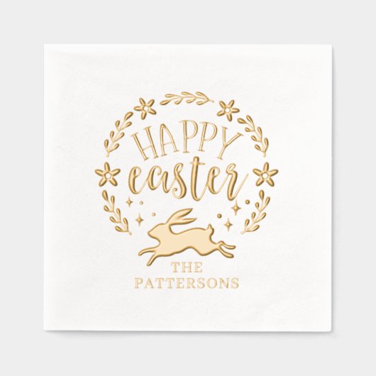 Happy Easter Bloemenkrans gepersonaliseerde naam Folie Servetten (Voorkant)