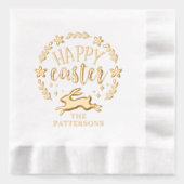 Happy Easter Bloemenkrans gepersonaliseerde naam Folie Servetten (Voorkant)