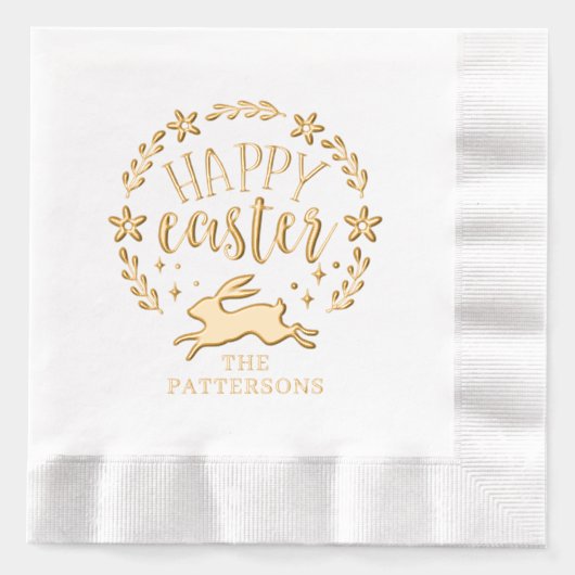 Happy Easter Bloemenkrans gepersonaliseerde naam Folie Servetten (Voorkant)