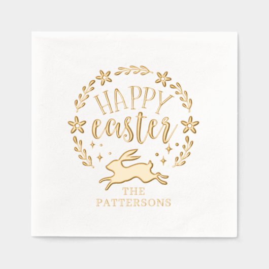 Happy Easter Bloemenkrans gepersonaliseerde naam Folie Servetten (Voorkant)