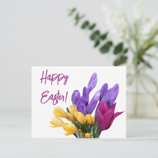 Happy Easter  bloemige kleurrijke lentebloem Feestdagenkaart (Staand voorkant)
