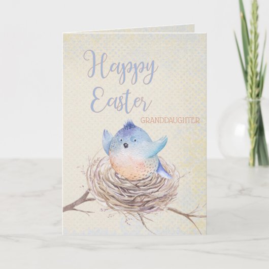 Happy Easter Blue Bird in Nest Custom Relatie Feestdagen Kaart (Voorkant)