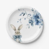 Happy Easter Blue Bunny Floral Papieren Bordje (Voorkant)