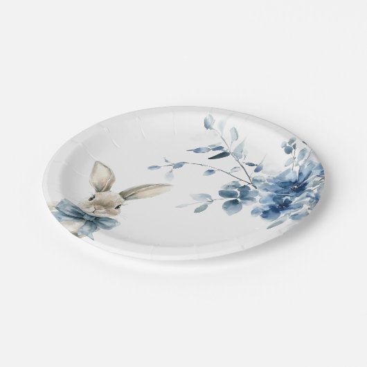 Happy Easter Blue Bunny Floral Papieren Bordje (Gekanteld)