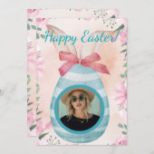 Happy Easter - blue egg with photo option Kaart (Voorkant / Achterkant)
