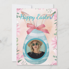 Happy Easter - blue egg with photo option  Kaart