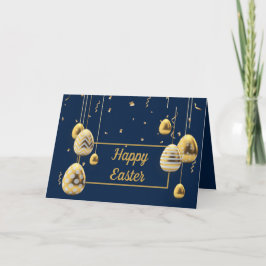 Happy Easter Blue en Golden Eggs Groet Kaart