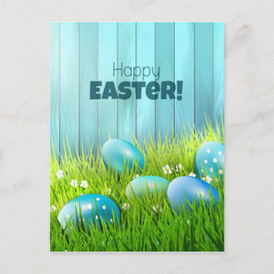 Happy Easter Blue en White Eggs Greeting Briefkaart