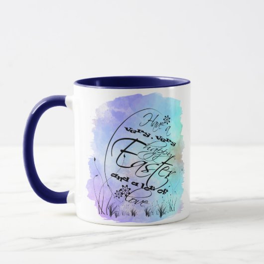 Happy Easter Blue Paars Calligraphy Illustration Mok (Links)