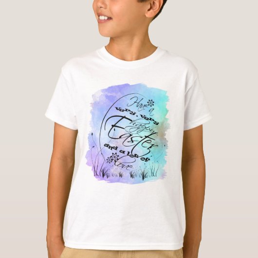 Happy Easter Blue Paars Calligraphy Illustration T-shirt (Voorkant)